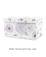 Sweet Jojo Designs Purple Watercolor Floral Girl Small Fabric Toy Bin Storage Box Chest For Baby Nursery or Kids Room - Lavender, Pink and Grey Shabby Chic Rose Flower