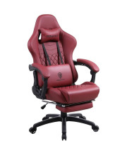 Dowinx gaming chair Office Desk chair with Massage Lumbar Support, Vintage Style Armchair PU Leather E-Sports gamer chairs with Retractable Footrest (Red)