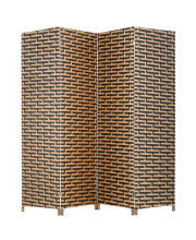 Room Divider Wood Screen Wood Mesh Woven Design Room Screen Divider Folding Portable Partition Screen Screen Wood for Home Office (4 Panel, Stack)