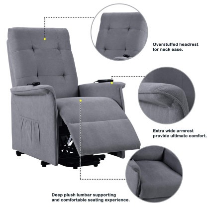 Power Lift Recliner with Massage & Vibration Electric Recliner Chair Massage Sofa Microfiber Fabric Living Room Chair with Side Pockets and Remote Control