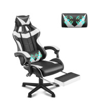 Soontrans White Gaming Chairs with Footrest, Video Game Chairs for Adults Teens,Ergonomic Gamer Chair with Headrest, Lumbar Support Adjustable Recliner Chair(Polar White)