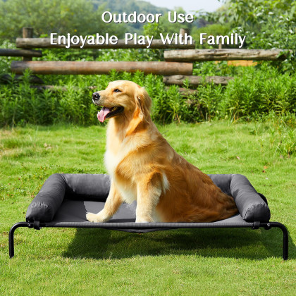 WESTERN HOME Elevated Dog Bed Cot, Chew Proof Raised Outdoor Dog Bed with Bolster for Extra Large Dogs, Portable Cooling Pet Cot with Breathable Mesh, Skid-Resistant Feet, Grey, 48.25 inches