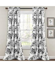 Lush Decor French Country Toile Room Darkening Window Curtain Panel Pair, 95 L x 52 W + 2 Header, White & Charcoal