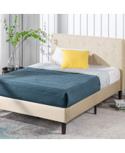 ZINUS Shalini Upholstered Platform Bed Frame Mattress Foundation Wood Slat Support No Box Spring Needed Easy Assembly, Beige, Queen