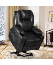 YITAHOME Power Lift Recliner Chair for Elderly, Lift Chair with Heat and Massage, Faux Leather Recliner Chair with 2 Cup Holders, Side Pockets & Remote Control for Living Room (Black)