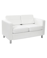 Office Star Pacific Loveseat with Padded Box Spring Seats and Silver Finish Legs, Dillon Snow Faux Leather