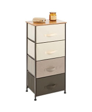 mDesign Tall Dresser Storage Tower Stand with 4 Removable Fabric Drawers - Steel Frame, Wood Top Organizer for Bedroom, Entryway, closet - MultiEspresso Brown