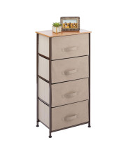 mDesign Tall Dresser Storage Tower Stand with 4 Removable Fabric Drawers - Steel Frame, Wood Top Organizer for Bedroom, Entryway, Closet - Coffee/Espresso Brown