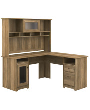 Bush Furniture Cabot L Shaped Computer Desk with Hutch, 60W, Reclaimed Pine