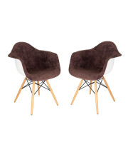 LeisureMod Willow Velvet Eiffel Wooden Base Accent Chair Living Room Armchair Modern Side Chair Set of 2 (Coffee Brown)