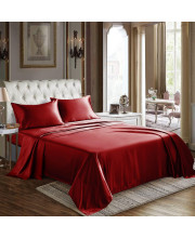 cozyLux Satin Sheets, Full Size Bed Sheets, Silky 4-Pcs Bedding Set, Red Satin Sheets with 16 Inches Deep Pocket Fitted Sheet, Flat Sheet and 2 Pillowcases (Full, Burgundy)