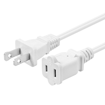 VSEER 2 Prong Extension Cord US AC 2-Prong Male and Female Power Cable SPT2 16AWG 13A/125V, USA Outlet Saver Power Extension Cord Cable Outlets for NEMA 5-15P to NEMA 5-15R (5FT, White)