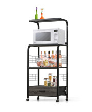 crown Mark Kitchen Shelf with casters Bakers Rack, Black