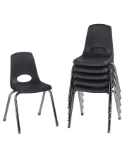 Factory Direct Partners 10368-BK 16 School Stack chair, Stacking Student Seat with chromed Steel Legs and Nylon Swivel glides for in-Home Learning or classroom - Black (6-Pack)