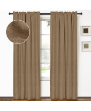 100 Blackout curtains 63 Inches Long 2 Panels Set, Linen Textured Blackout curtains No Light, Rod Pocket Black Out curtains Drapes for Living Room Bedroom, 50 inches Wide Each Panel, Brown
