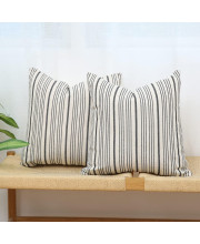 Kiuree Black and Beige FarmhouseAThrow Pillow covers 20 x 20, Modern Accent Square Decorative PillowAcase, Set of 2 Stripes Textured Linen Throw Pillow case for Sofa couch chair Bedroom(Black)