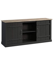 Sauder Misc Entertainment Black Farmhouse TV Stand with Oak Accent, for TVs up to 70", Raven Oak Finish
