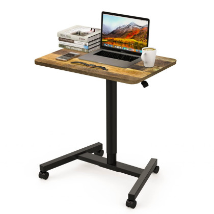 28 Inch Height Adjustable Laptop Sit Stand Desk with Wheels, Adjustable Rolling Standing Laptop Mobile Desk cart coffee Table (Wood)