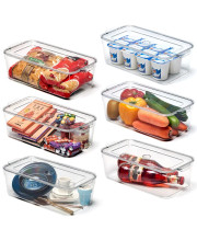 EZOWare 6 Pack Stackable Clear Refrigerator Organizer Bins with Lid, Plastic Storage Box Containers Ideal for Kitchen Cabinet, Pantry Organization, Fridge, Freezer - 12.2 x 6.5 x 3.9 inch