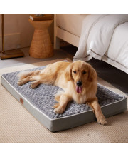 WNPETHOME Orthopedic X Large Dog Bed, Dog Bed for Large Dogs with Egg Foam Crate Pet Bed with Soft Rose Plush Waterproof Dog Bed Cover Washable Removable(XL Dog Bed 42 x 30 x 4 inch Grey)