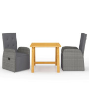 vidaXL Garden Dining Set 3 Piece Table Chair Seating Furniture Black/Gray