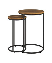 CORLIVING Fort Worth Brown Wood Grain Finish Nesting Side Table