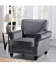 US Pride Furniture Daphne Traditional Chesterfield Velvet Club Chair, Grey