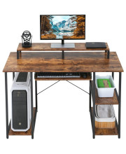 computer Desk with Storage Shelves and Keyboard Tray, Hutch Shelf Monitor Stand, 47 Inch Studying Writing Desk, Working Study Table for Home Office, Rustic Brown
