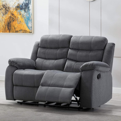 AC Pacific Jim Contemporary Manual Reclining Living Room Upholstered, Padded Armrest, Lumbar Support with Chaise Footrest, Loveseat, Dark Grey