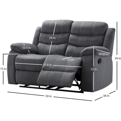 AC Pacific Jim Contemporary Manual Reclining Living Room Upholstered, Padded Armrest, Lumbar Support with Chaise Footrest, Loveseat, Dark Grey