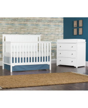 Forever Eclectic Cottage 3-Piece Nursery Set with Flat Top 4-in-1 Convertible Crib, 3-Drawer Dresser, and Changing Table Topper by Child Craft (Matte White)