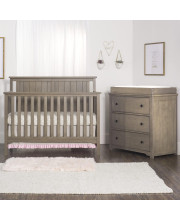 Forever Eclectic Cottage 3-Piece Nursery Set with Flat Top 4-in-1 Convertible Crib, 3-Drawer Dresser, and Changing Table Topper by Child Craft (Dusty Heather)