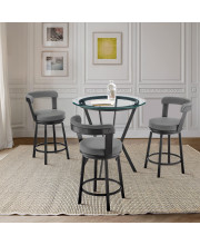 Armen Living Naomi and Bryant 4-Piece counter Height Dining Set in Black Metal and grey Faux Leather