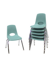 Factory Direct Partners 10364-SF 14 School Stack chair, Stacking Student Seat with chromed Steel Legs & Nylon Swivel glides for in-Home Learning or classroom - Seafpa, (6-Pack)