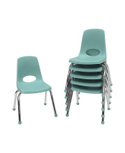 Factory Direct Partners 10363-SF 14 School Stack chair, Stacking Student Seat with chromed Steel Legs and Ball glides for in-Home Learning or classroom - Seafoam (6-Pack)