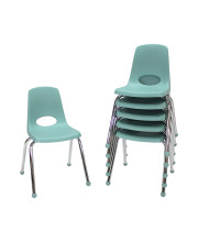 Factory Direct Partners 10367-SF 16 School Stack chair, Stacking Student Seat with chromed Steel Legs and Ball glides for in-Home Learning or classroom - Seafoam (6-Pack)