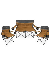 3 Piece Campfire Conversation Set for Camping, Patio, Hunting, Beach, Outdoor- Camping Folding Padded Loveseat with Deluxe Comfort Chairs- Set- Folding Set for Festivals, Beach, Camping