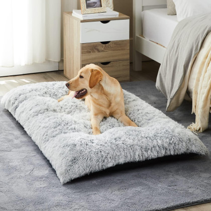 BFPETHOME Dog Beds for Large Dogs, Plush Dog Crate Bed Fluffy Cozy Kennel Pad for Sleeping &Ease Anxiety, Washable Dog Mats with Anti-Slip Bottom for Large Medium Dogs (36 Plus(36 x 27 inch), Grey)