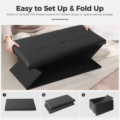 ALASDO Storage Ottoman Folding Rectangle Cube Coffee Table Multipurpose Foot Rest Short Children Sofa Stool Leather Ottomans Bench Foot Rest for Bedroom L30W15H15 Black