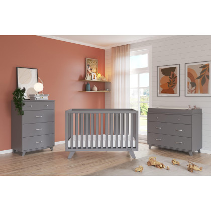 Child Craft SOHO 3 Piece Nursery Furniture Set, 4-in-1 Convertible Crib, 4 Drawer Chest and 3 Drawer Changing Table Dresser (Cool Gray)