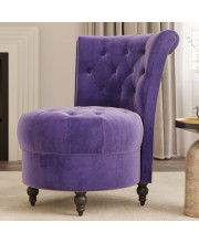 BELLEZE Throne Royal Chair, Button-Tufted Accent Chair, Upholstered Velvet Chair, Low Back Armless Chair with Thick Padding and Rubberwood Legs - Malik (Purple)