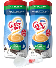 coffee mate French Vanilla Sugar Free Powdered creamer, 102 oz canister (Pack of 2) with By The cup coffee Scoop