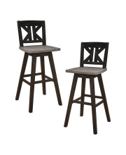 Offex Set of 2 Bar Height Swivel Dining Chair with K-Back, Distressed Gray and Black Finish