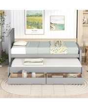 Merax Twin Size Platform Bed with Trundle and Drawers, Solid Daybed Frame, No Box Spring Needed