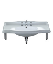 Isabella Collection Large Rectangular Wall Mount Basin with Integrated Oval Bowl, Widespread Faucet Drilling and Ceramic Shelf Supports