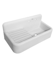 Heritage Front Apron Single Bowl Fireclay Sink with Integral Drainboard and High Backsplash