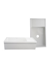 Farmhaus Fireclay Quatro Alcove Large Reversible Sink with Integral Drainboard and Decorative 2 ? Lip on Both Sides