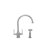 Queenhaus Dual Handle Faucet with Long Gooseneck Spout, Porcelain Lever Handles and Solid Brass Side Spray