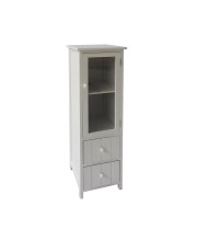 39 Inch Paulownia Wood Accent Cabinet, Vertical, 2 Drawers, 1 Door, Dove Gray