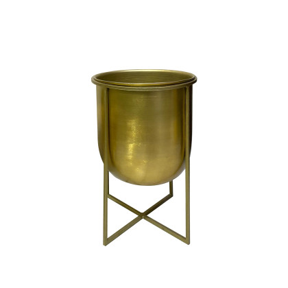 16, 13 Inch High Brass Raised Planter with Stand, Set of 2, Gold